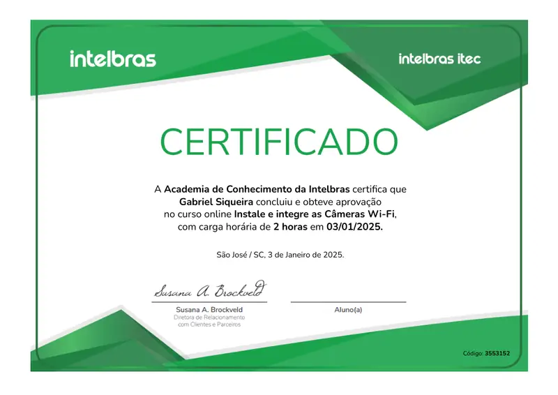 Certificado: Instalação de câmera Wi-Fi Mibo