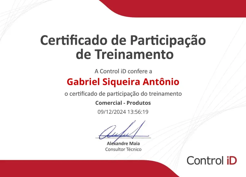 Certificado: Control iD