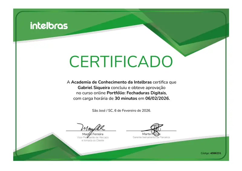 Certificado: Fechaduras digitais Intelbras
