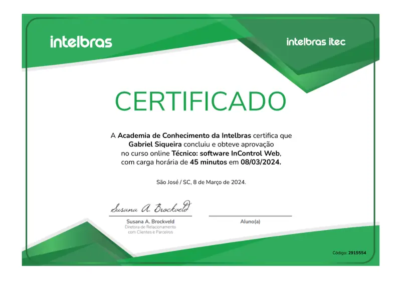 Certificado: Técnico Incontrol